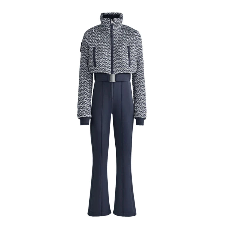 Fashion Hooded One-Piece Ski Jumpsuit Women Stand Collar Zipper High Waist Solid Windproof Outwear 2026 Winter Lady Skiwears New