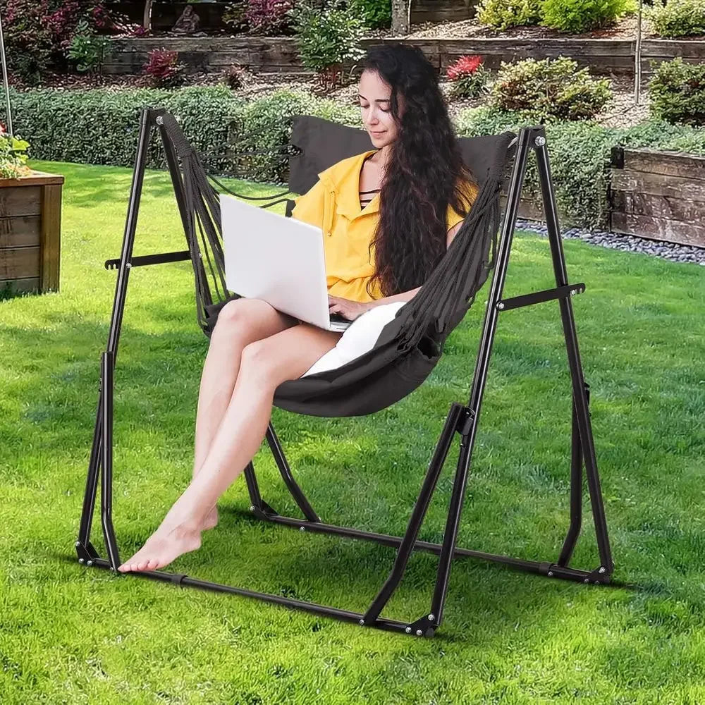 Portable Outdoor Hammock Swing Chair with Heavy Duty Stand, 480 lbs Capacity, Multifunctional, Gray