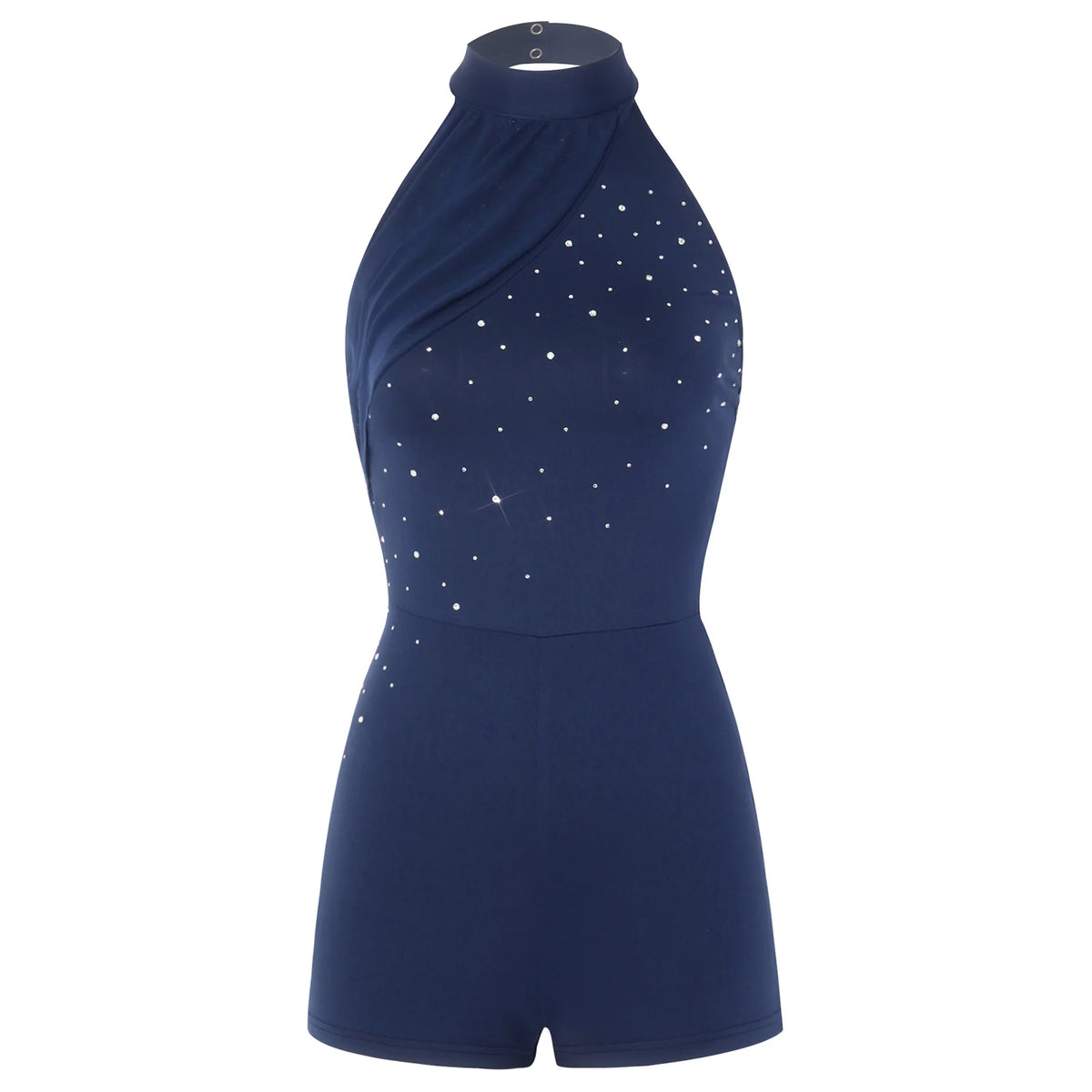 Backless Romper for Women Fashion Rhinestone Party Jumpsuit Halter Mesh Rompers for Casual Beach Bodysuit Lady Short Jumpsuits
