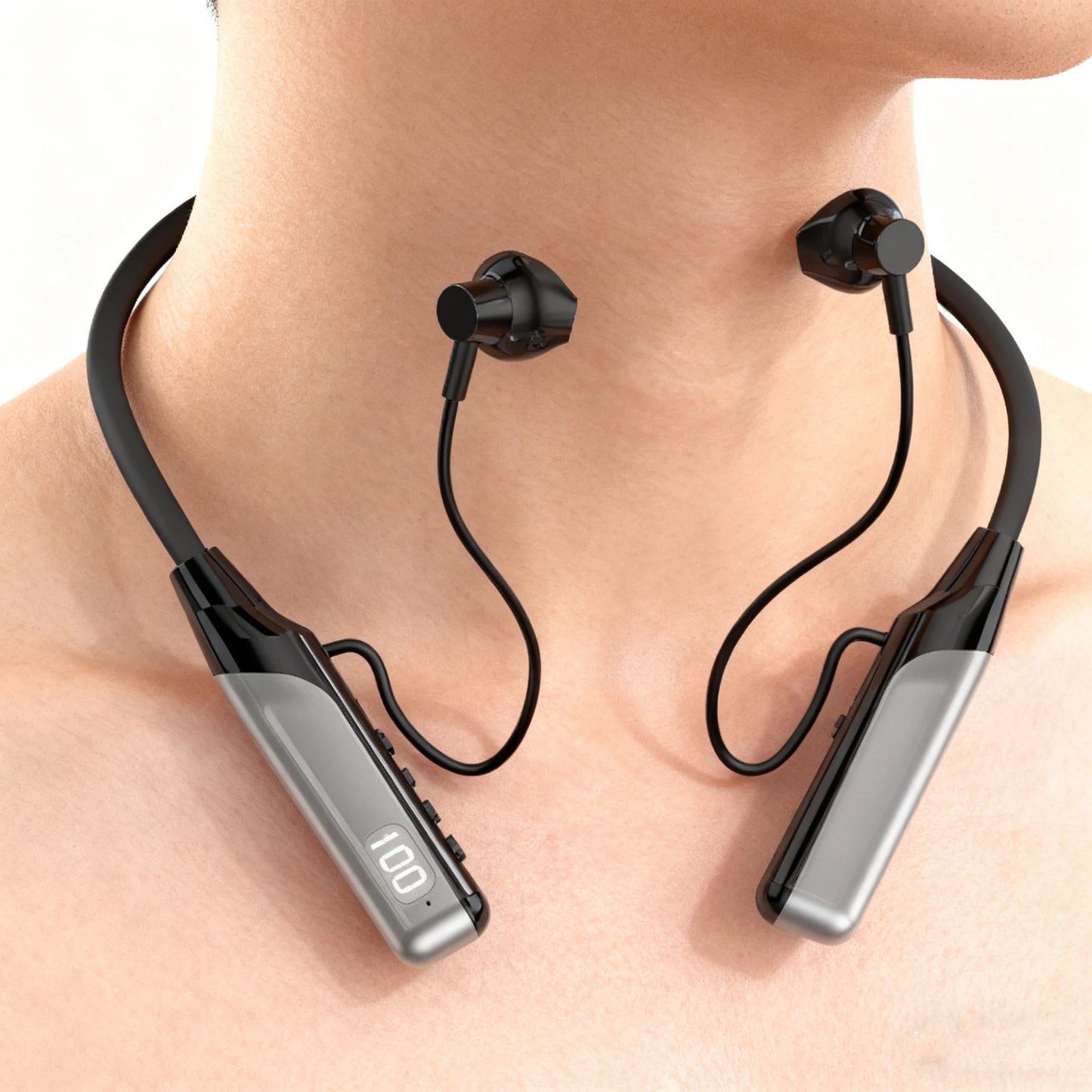 Wireless Headset 5.3 Neck Strap Headset Gaming LED display Stereo Sports headset with magnetic earbuds