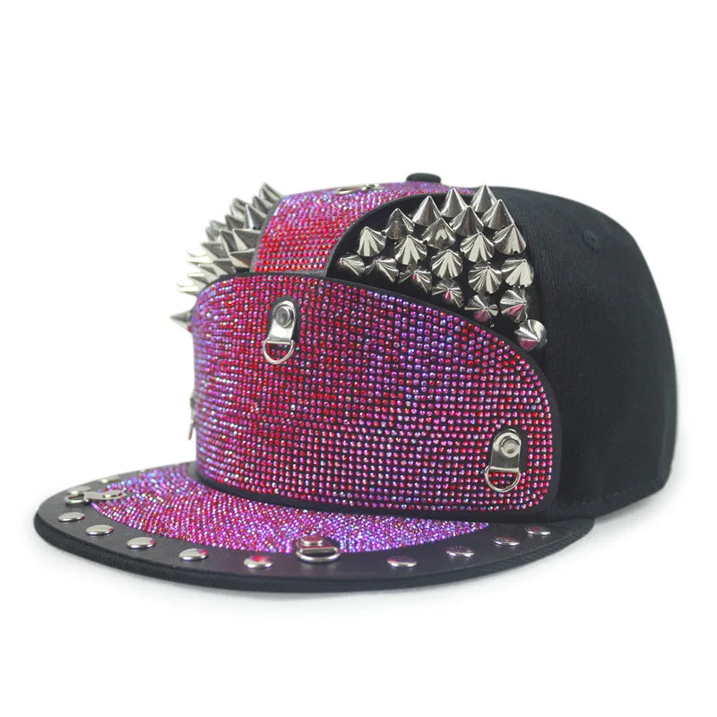 Men Women Cool Metal Rivet Armor Diamond Inlay SunShade Baseball Cap Sport Sunscreen Hip Hop Punk Street Dance Flat Hat A63