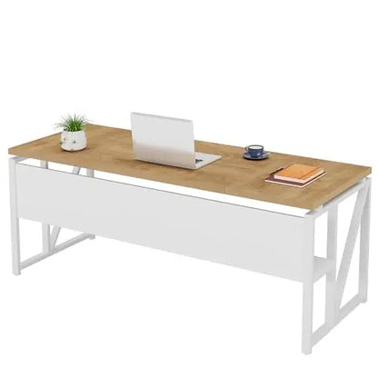 63 inches Computer Desk with Bottom Storage Shelf Home Office Desk Writing Table for Workstation,Dark Walnut + Steel