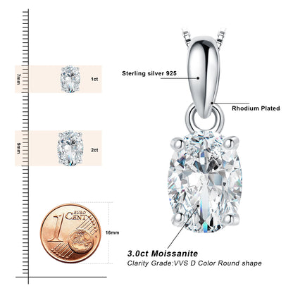 JewelryPalace Moissanite D Color 1ct 2ct Oval S925 Sterling Silver Pendant Necklace for Woman No Chain Yellow Rose Gold Plated