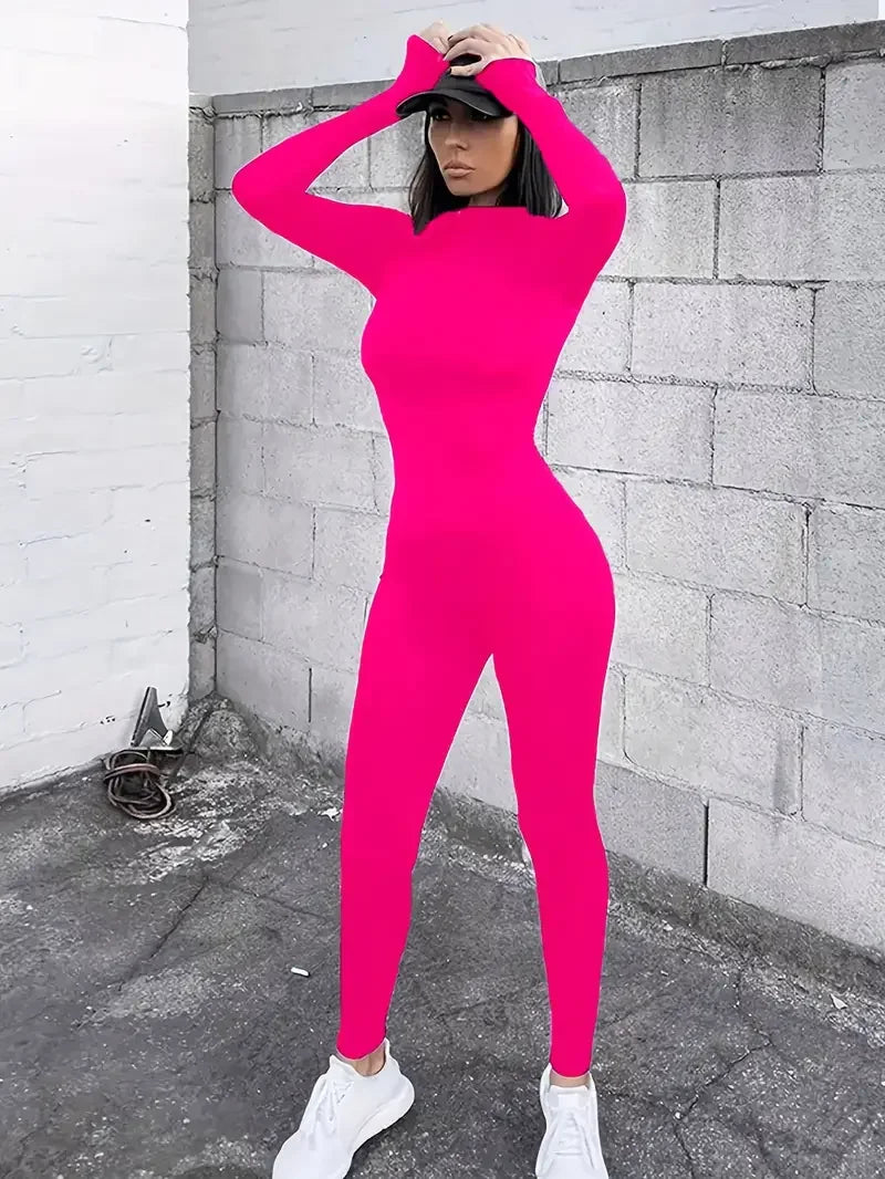 2024 Fall Women Sexy Jumpsuit Streetwear Long Sleeve Bodycon Solid Sport Fitness Jumpsuits Romper Overalls For Women Body suit