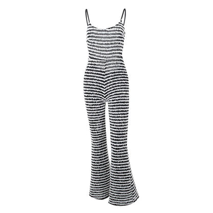 OMSJ New Style Backless Jumpsuits For Women Sexy Camisoles High Waist Hip Lifting Striped One-piece Rompers Flare Pants Clubwear