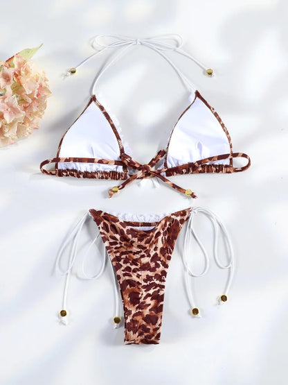 Floral Print Bordered Bikini Set Sexy Swimwear Women 2026 Bikinis Swimsuit Micro Thong Bandage Bathing Suits