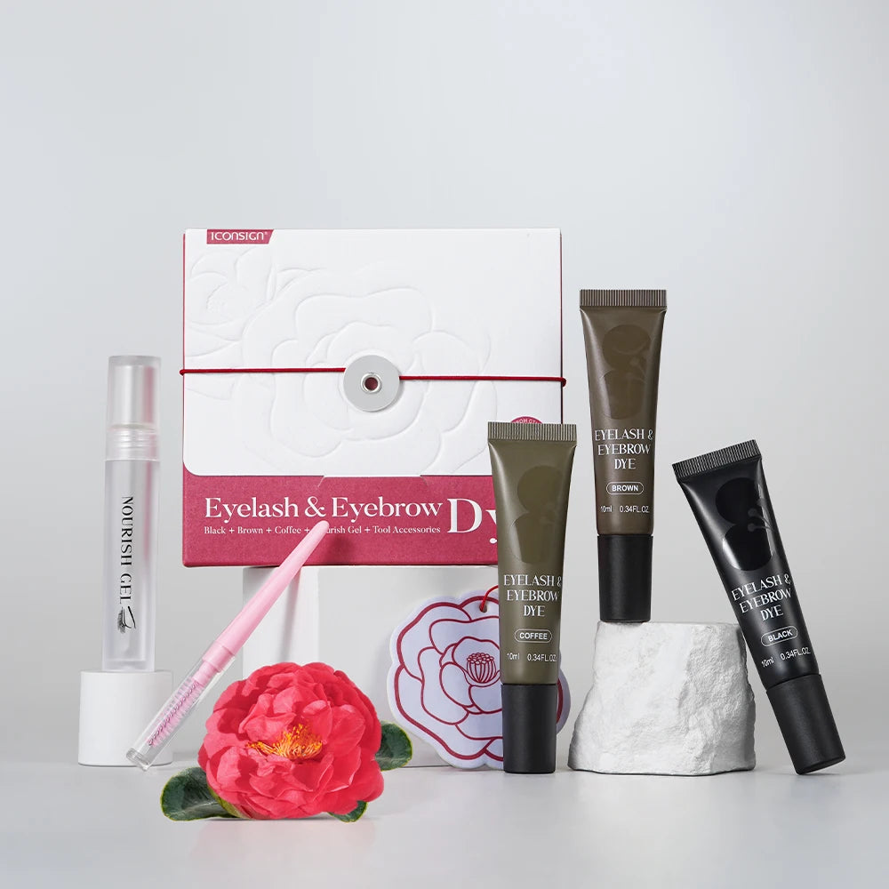 ICONSIGN Natural Vegan Brow Tint Kit 3 in 1 Camellia Extract Gentle Long Lasting No Need Mixing Easy Use Eyelash&Eyebrow Dye Set