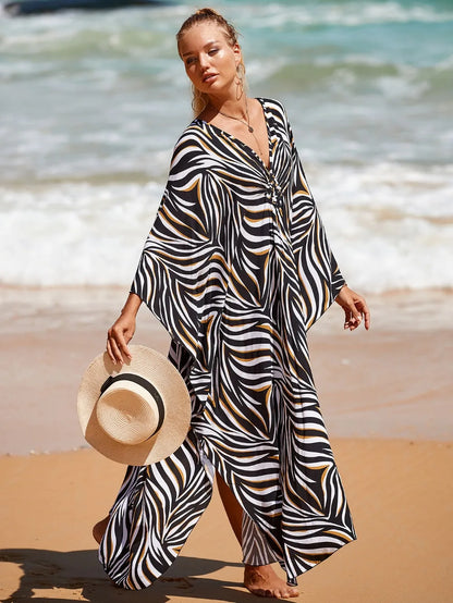 Fashion Boho Bikini Cover-ups Oversized Leopard Zebra Print Beach Cover Up Open Front Sunscreen Shawl For Women