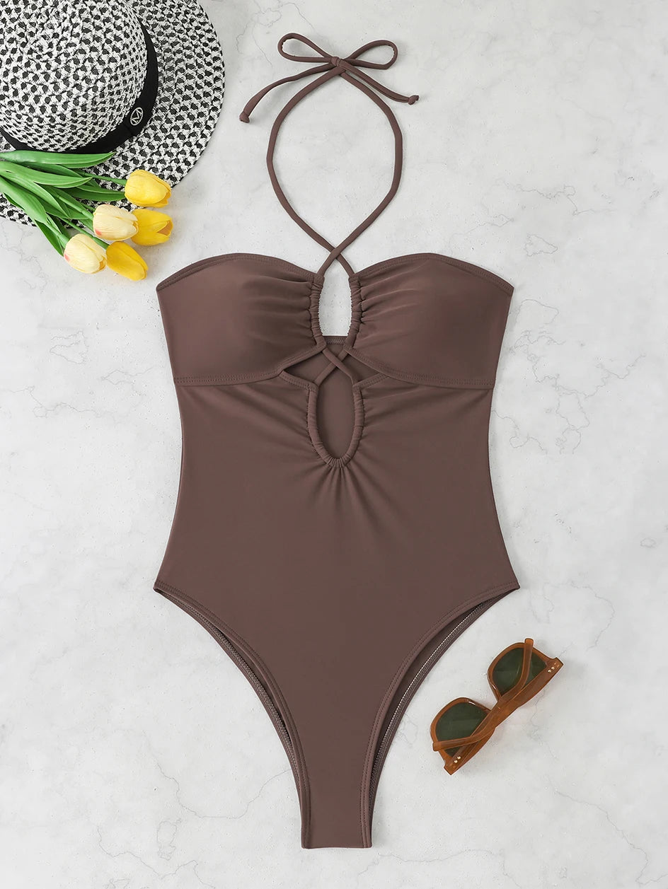 Sexy Halter Bathing Suit Woman Bandeau Swimwear One Piece Women's Swimsuit 2026 Female Bathwear Swimming for Beach Wear Monokini