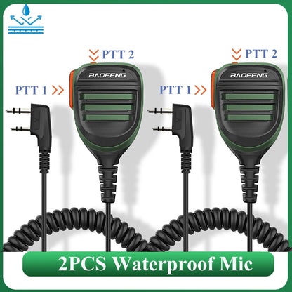 2PCS Baofeng Walkie Talkie Speaker Mic Waterproof PTT Microphone For UV-5RH DM-1701 UV-17 UV-K5 UV-K6 UV18 Pro Radio Accessories