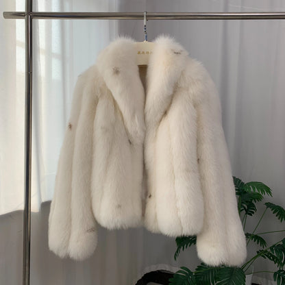Winter Jacket Women Luxury Natural Fur Coat Real Fox Fur Coat Warm Luxury Crop Jacket Big Collar