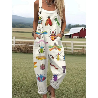 Relaxed Fit Women's Overalls with Cute Animals Patterns Fashion Jumpsuits Adjustable Design for Picnics and Country Outings
