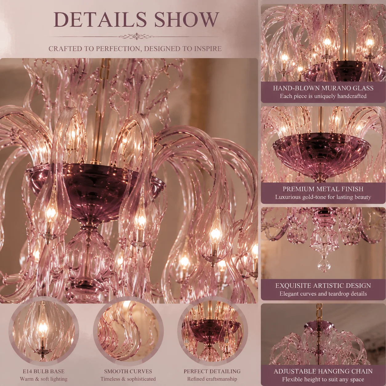 Pink Glass Swan Chandelier Luxury French Style LED Pendant Light for Living Room Bedroom Dining Room Home Decor