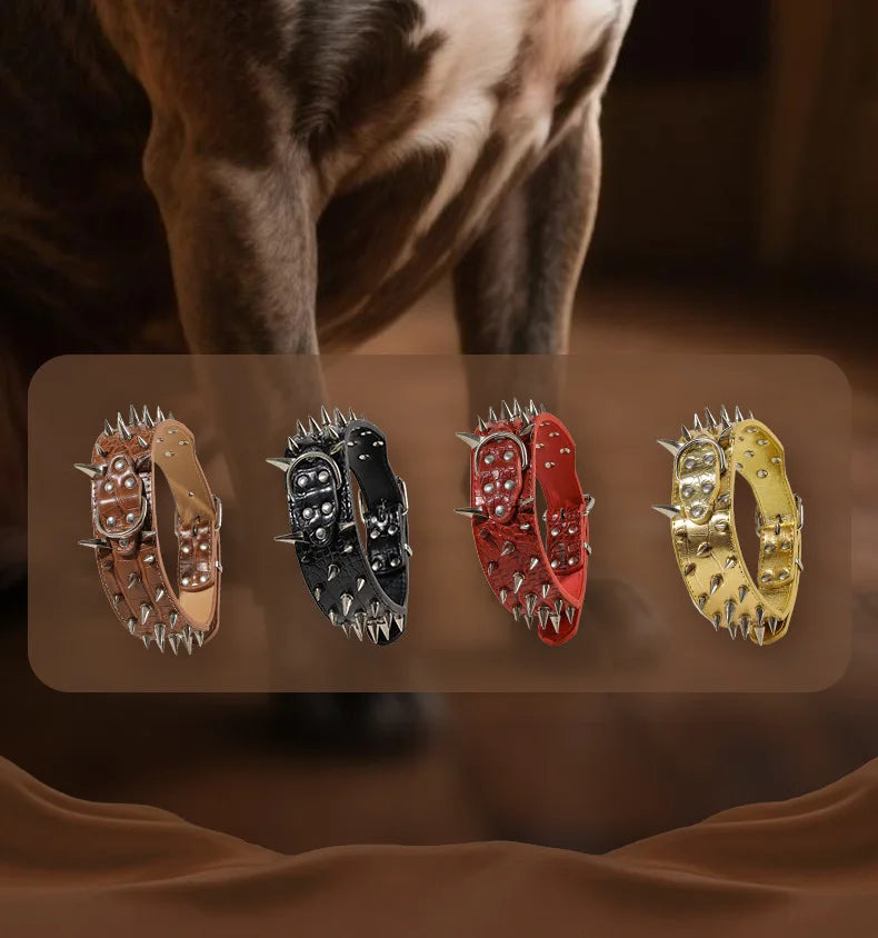 5CM Wide Spiked Studded Dog Collar Anti-Bite PU Leather Pet Collar for Large Dogs Pitbull Mastiff Pet Supplies Accessories