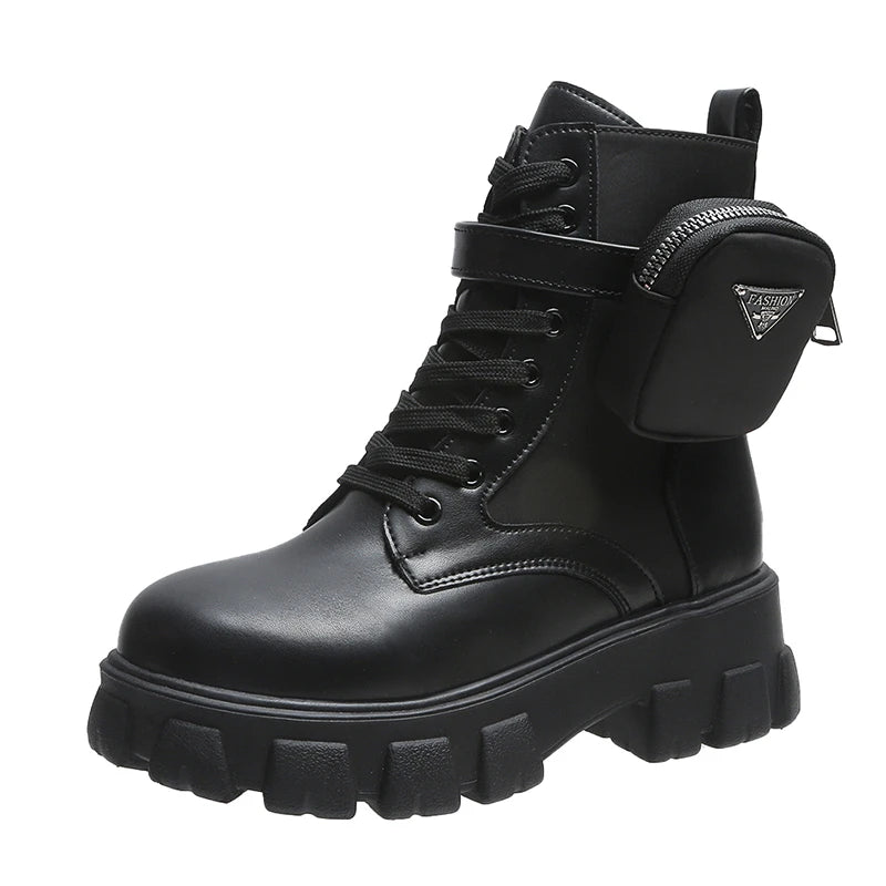Platform New Women Boots Motorcycle Shoes Woman Leather Minimalist Classic Punk Female Goth Shoes Casual Boots Women Mary Jane