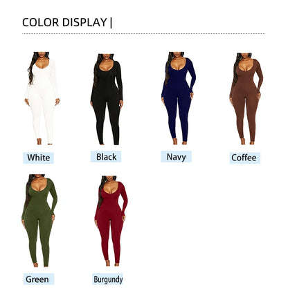 Spring and Summer New Women's Jumpsuit Long Sleeve Solid Color Skinny Jumpsuit Fashion Sports Fitness Jumpsuit Pullover