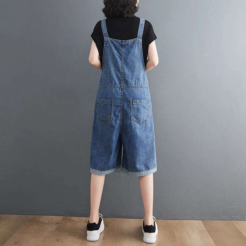 Spring Summer Jean Short Jumpsuits Women Casual Streetwear Loose Wide Leg Shorts Denim Overalls Straps Rompers Cargo Baggy Pants