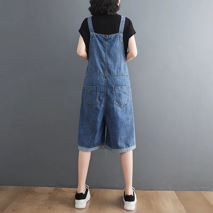 Spring Summer Jean Short Jumpsuits Women Casual Streetwear Loose Wide Leg Shorts Denim Overalls Straps Rompers Cargo Baggy Pants