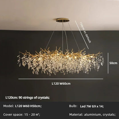 Modern Dining Room Branch Pendant Lights Lustre Crystal Led Hanging Lamp Post Luxury G9 Suspend Lamp Gold Droplight Fixtures