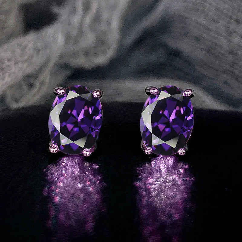 Huitan Simple Stud Earrings with Oval CZ for Lady Daily Wear Ear Accessories Teens Low-key Women's Earrings Statement Jewelry