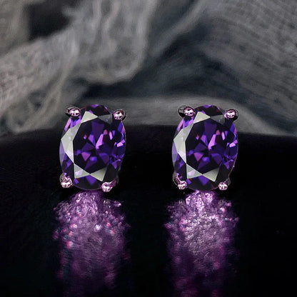 Huitan Simple Stud Earrings with Oval CZ for Lady Daily Wear Ear Accessories Teens Low-key Women's Earrings Statement Jewelry
