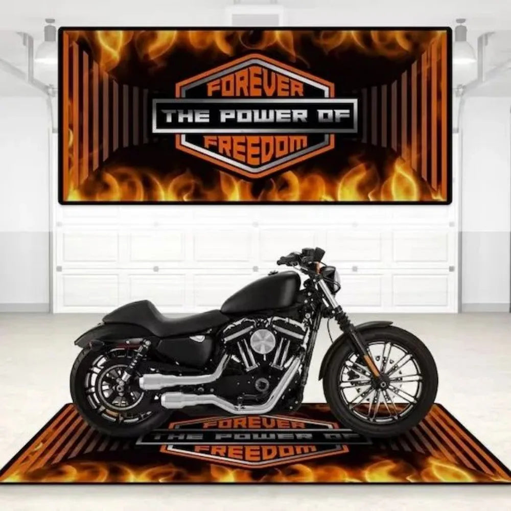 Crystal Velvet Motorcycle Mat, Anti-Slip Garage Floor Mat for Harley/Honda, Flame/Tribal/Racing Style, Motorbike Parking Rug