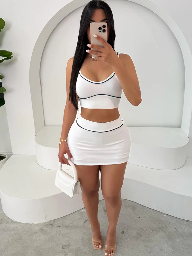 kliou Summer Matching 2 Piece Set Women Stripe Panelled Square Neck Camis+High Waist Slim Skirts Female Coordinate Active Outfit