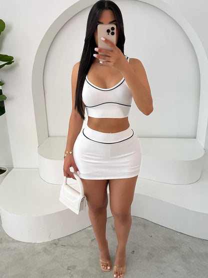 kliou Summer Matching 2 Piece Set Women Stripe Panelled Square Neck Camis+High Waist Slim Skirts Female Coordinate Active Outfit