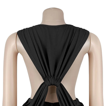HLJ Sexy Solid Color Bodycon Jumpsuits Women Halter Deep V Neck High Waist Ruched Flare Rompers Party Club Streetwear Overalls