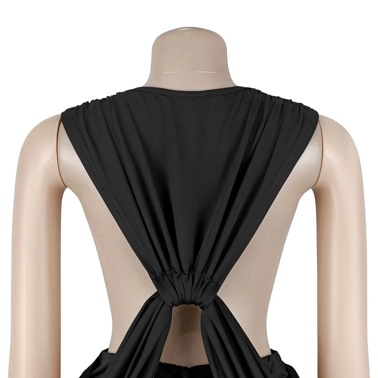 HLJ Sexy Solid Color Bodycon Jumpsuits Women Halter Deep V Neck High Waist Ruched Flare Rompers Party Club Streetwear Overalls