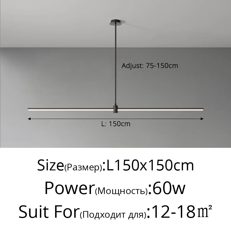Modern Simplicity Long Linear LED Pendant Lights Strip Hanging Indoor Lamps for Office Table Kitchen  Home Decoration Chandelier