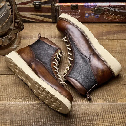 High Quality Handmade Autumn Winter Shoes Vintage Cow Leather Designer Lace-up Round Toe Mens Ankle Boots Desert Motorcycle Boot