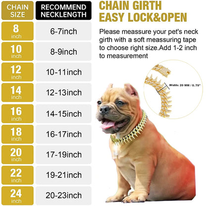 Luxury Gold Plated Spike Dog Collar Cuban Chain Choke Collar for Small Large Dogs Hip Hop Necklaces Jewelry Crystal Accessories