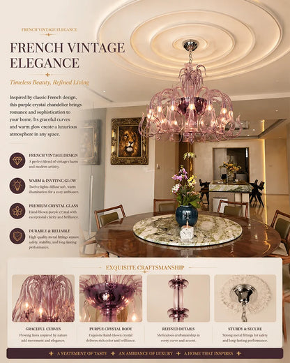 Pink Glass Swan Chandelier Luxury French Style LED Pendant Light for Living Room Bedroom Dining Room Home Decor