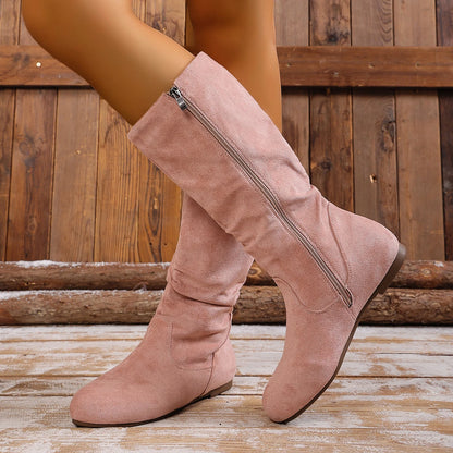 Hot Sale Womens Boots Side Zip Mid Calf Boots Trend Suede Women Flat Boots Luxury Plus Size Women Shoes High Quality Botas Mujer