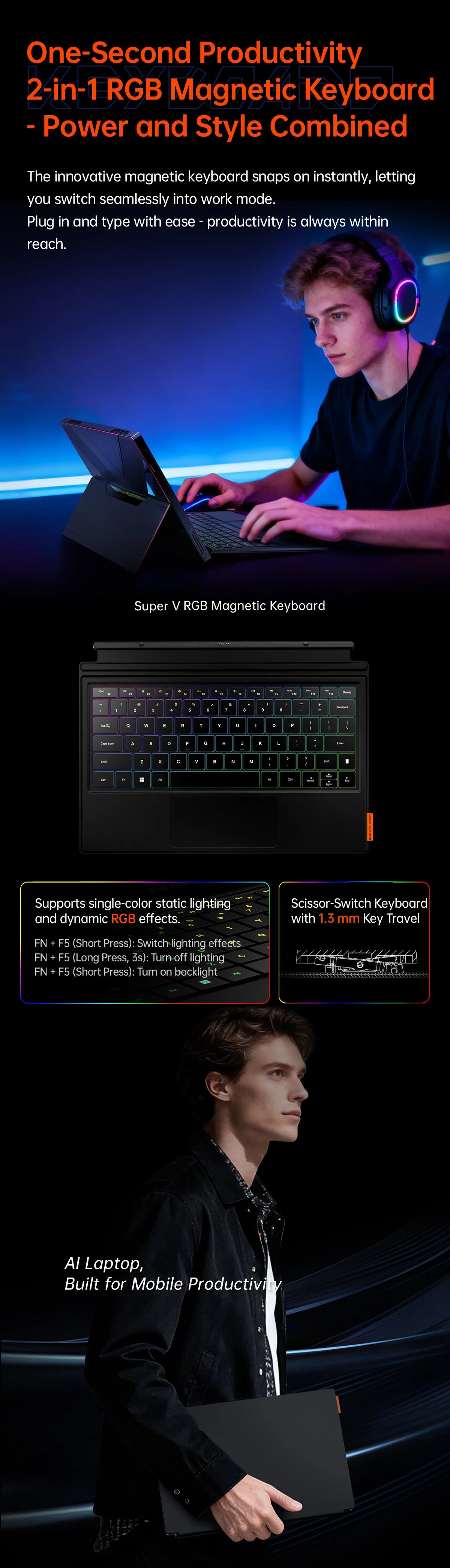 OneXPlayer Super V 2-in-1 Portable Gaming Tablet Laptop Intel Ultra X7 358H OLED Touch Screen Mini AI Workstation