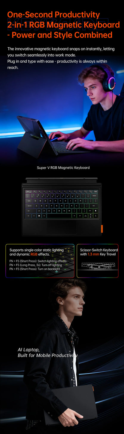 OneXPlayer Super V 2-in-1 Portable Gaming Tablet Laptop Intel Ultra X7 358H OLED Touch Screen Mini AI Workstation