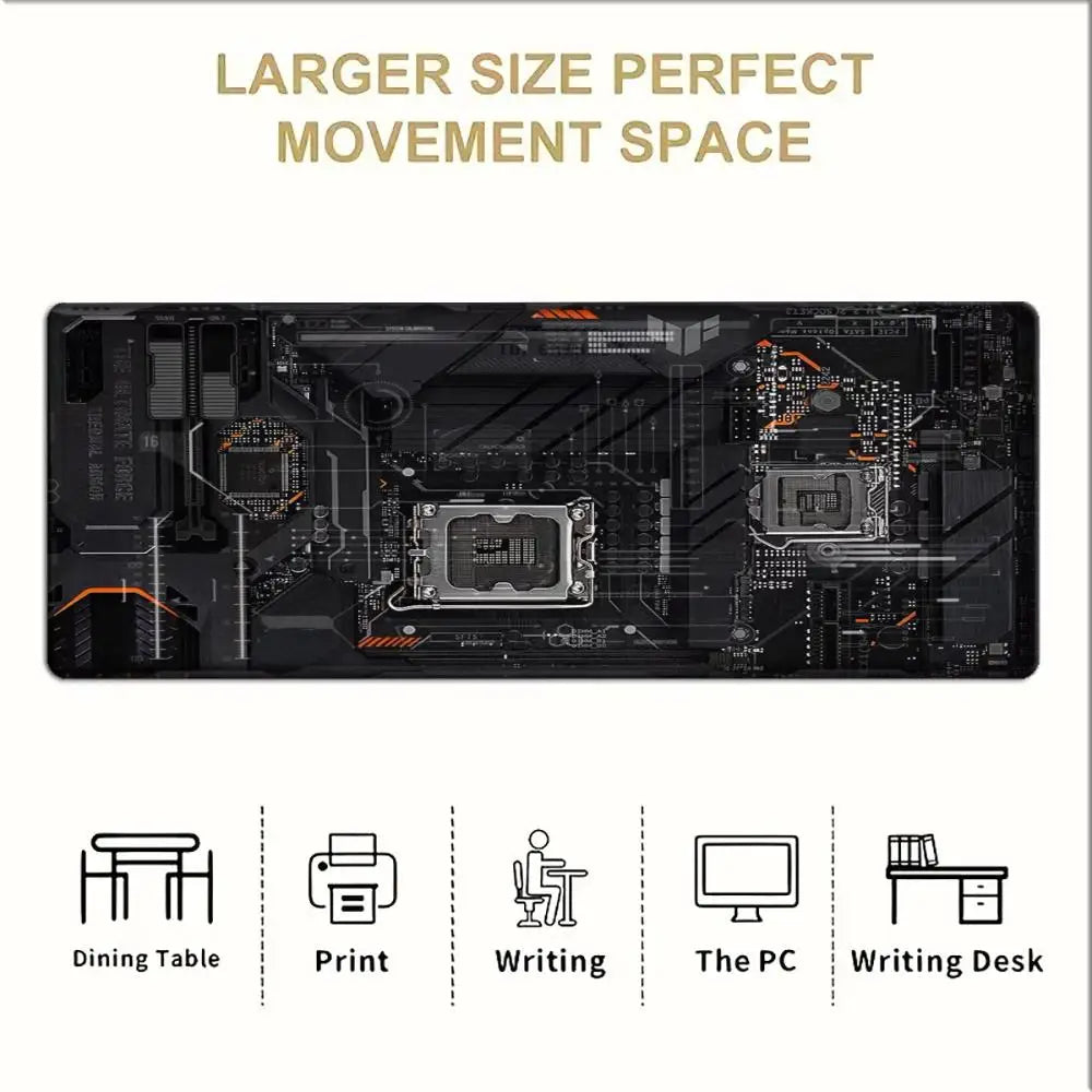 Large XXL Gaming Mouse Pad Desk Mat Keyboard Pad Black Circuit Board CPU Tech Cyberpunk Print Non Slip Rubber Base Stitched Edge