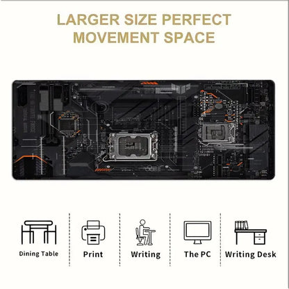 Large XXL Gaming Mouse Pad Desk Mat Keyboard Pad Black Circuit Board CPU Tech Cyberpunk Print Non Slip Rubber Base Stitched Edge