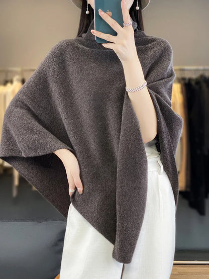 Women 100% Merino Wool Shawl Autumn Winter Turtleneck Pullover Wraps Grace Soft Warm Knitted Sweater Female Clothing Korean Tops