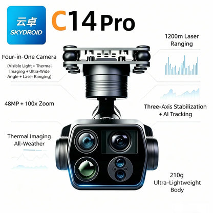 Skydroid C14Pro Four-Light Pod, Three-Axis Stabilization, AI Tracking, Power Inspection and Security Drone Gimbal Camera