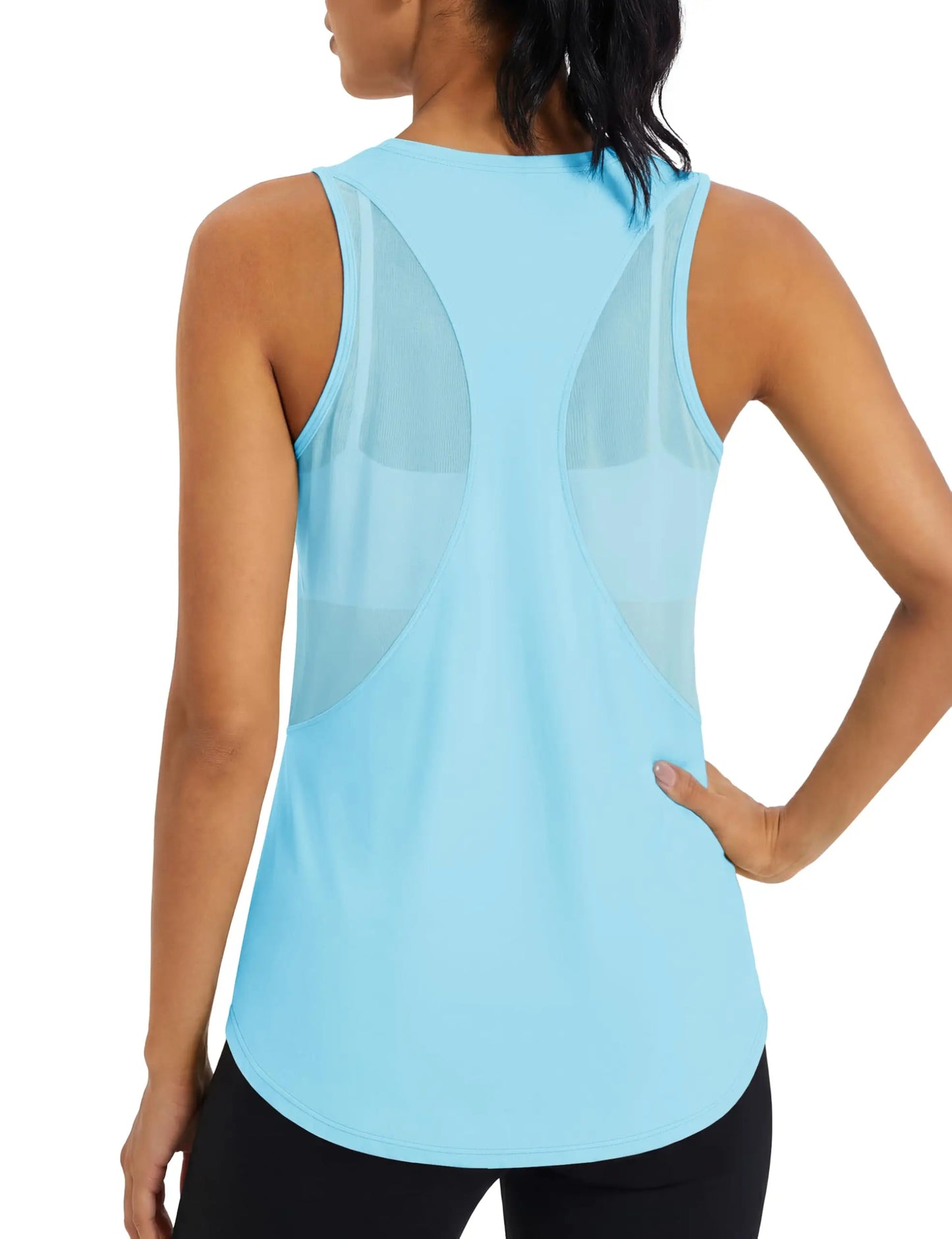 TACVASEN Womens Mesh Racerback Workout Tank Top Yoga Sleeveless Shirt High Low Curved Hem Quick Dry Breathable Athletic Vest