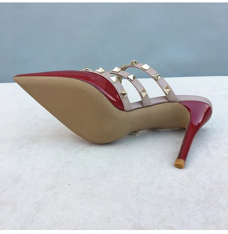Women's sandals luxury Brand Shoes Woman 2025 trend Ankle Strap Summer Rivets High Heels Slippers Design Pointed Toe Sexy party