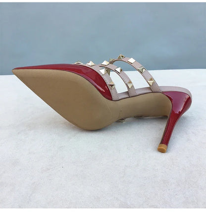 Women's sandals luxury Brand Shoes Woman 2025 trend Ankle Strap Summer Rivets High Heels Slippers Design Pointed Toe Sexy party
