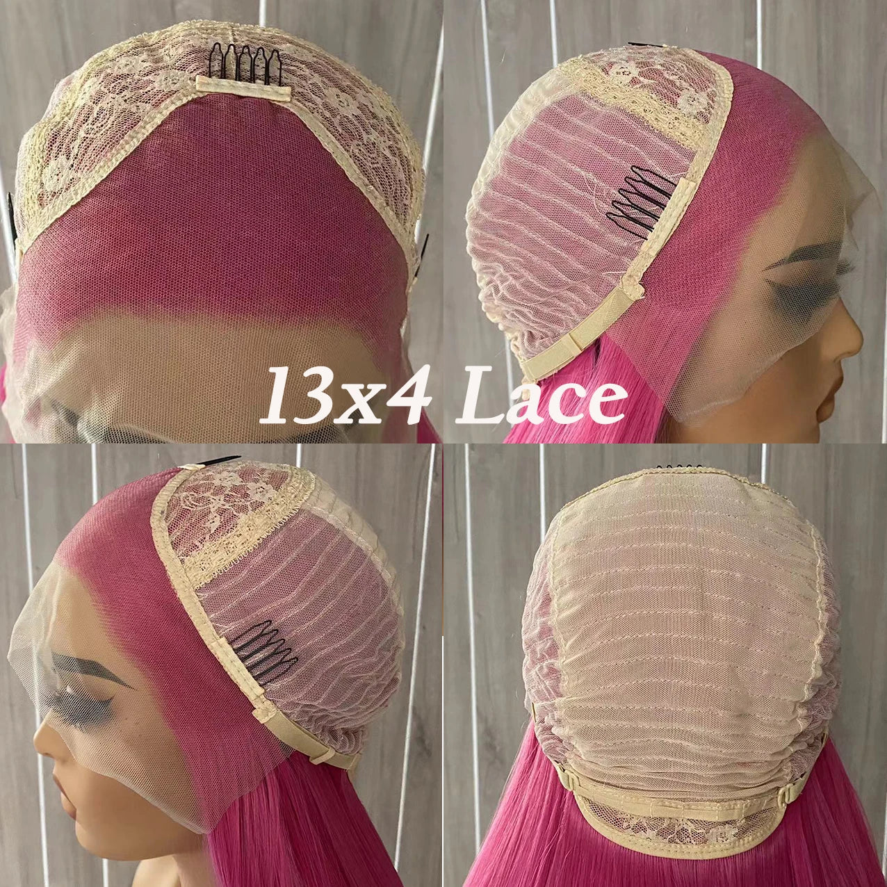 Hot Pink Lace Front Wig Synthetic Long Silky Straight Hair Rose Red Natural Hairline Daily Use Heat Resistant Hair Cosplay Party