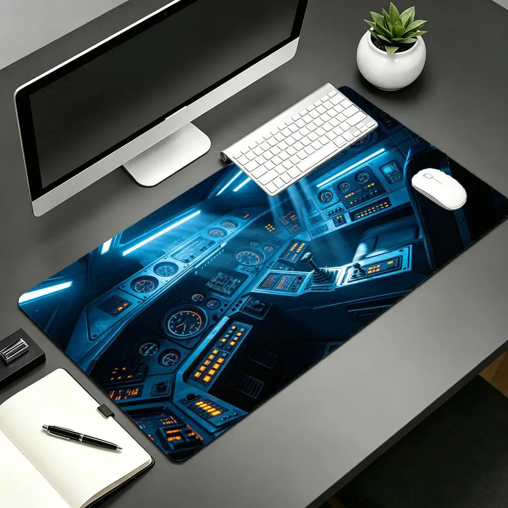 Spacecraft cockpit Mouse Pad Large Computer Office Game Table Mat Rubber Anti-slip Stitched Keyboard Mats 90x40 XXL Desk Pads