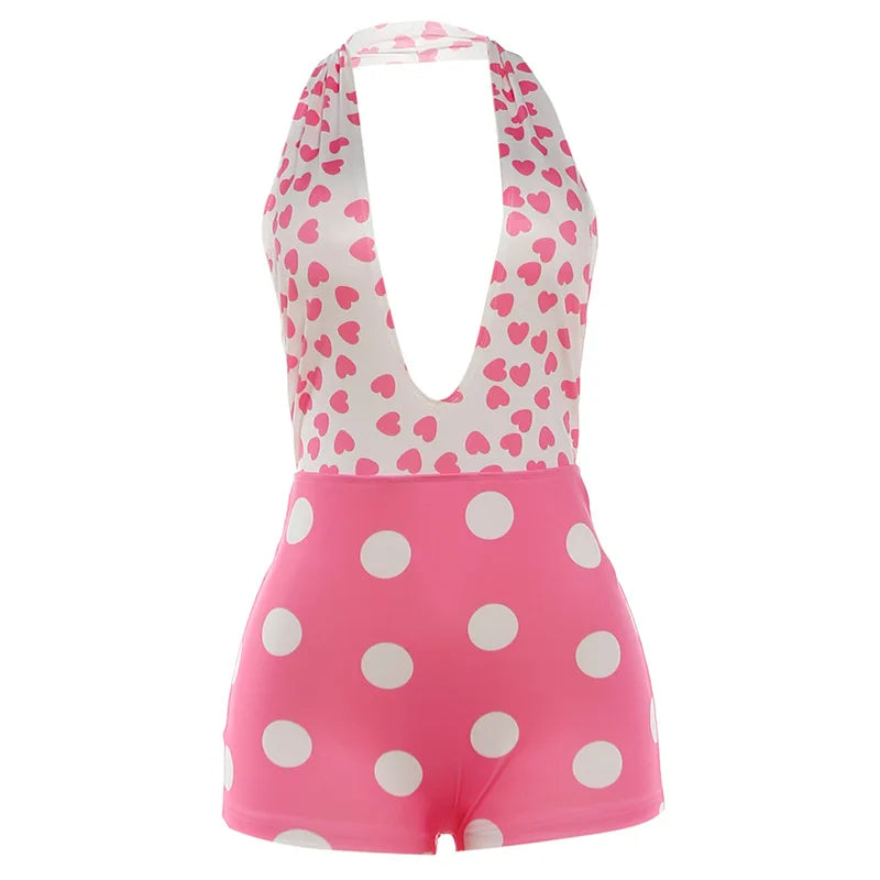 2026 Summer Hot Sale Women Sexy Polka Dot Print Bodycon Rompers Female Streetwear 1 Piece Outfit Women's Jumpsuits Playsuits