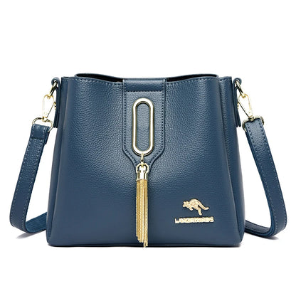Luxury Hand bags For Women High Quality Pu Leather Three layers Ladies Shoulder Crossbody Bag Bucket Tassel Commuting Sac A Main
