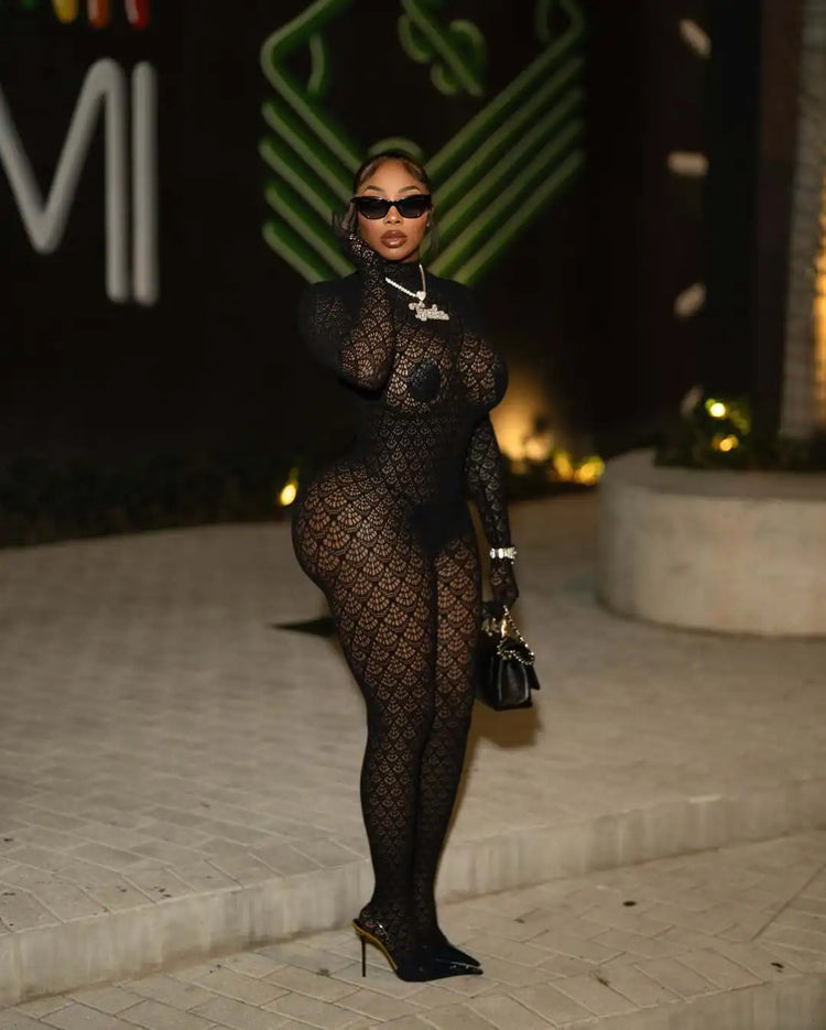 Women Long Jumpsuit Black Sexy bodysuit Night Club see through stockings tightfitting party suit seductive style Fast Shipping