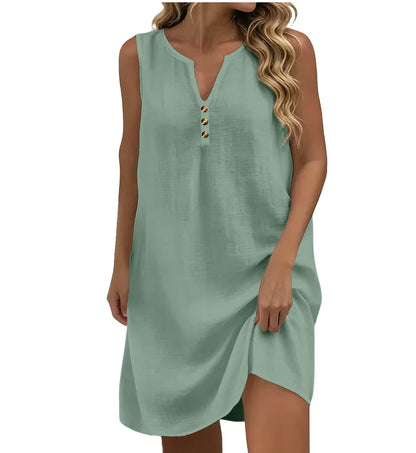 Summer Dresses For Women Sleeveless Cotton And Linen Dress V-Neck Vacation Beach Sundress Casual Solid Holiday Party Robes